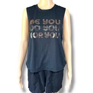 Guru Active Womens Workout Tank Top Shirt Athletic Sleeveless Black Gold Medium